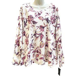 Karen Scott Women's Ornate Paisley Waffled Shirt Winter White XL New